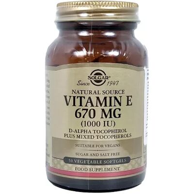 Solgar Vitamin E 671mg - D-Alpha Tocopherol - 50 Softgels - Vitamin E Supplements Solgar Vitamin E 671mg - D-Alpha Tocopherol - 50 Softgels - Vitamin E Supplements