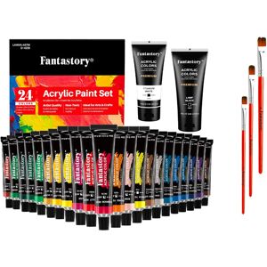 Eurotrade Ltd Acrylic Paint Set 24 Colour Waterproof Brush Kit   Wowcher