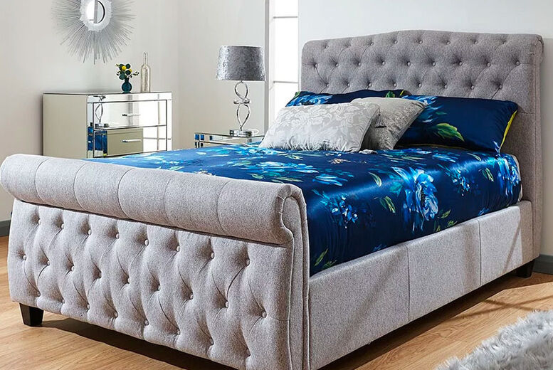 FTA Furnishing Grey Chenille Side Lifting Sleigh Ottoman Bed - Double or King FTA Furnishing Grey Chenille Side Lifting Sleigh Ottoman Bed - Double or King