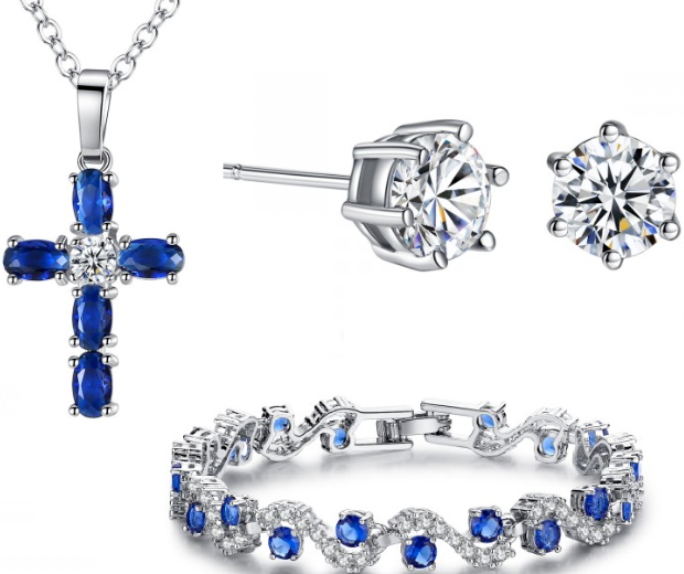 Sapphire Jewellery Set With Crystals From Swarovski® - Silver   Wowcher