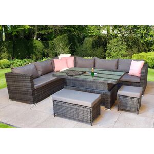 Inspire Gardens 8-Seater Modular Rattan Corner Dining Set - Lift Table & Stool!   Wowcher