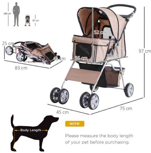 Mhstar Uk Ltd Pawhut Dog Pram, Stroller, Cup Holder - Brown   Wowcher