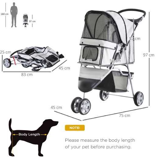 Mhstar Uk Ltd Pawhut Dog Stroller, 3-Wheels - Grey   Wowcher