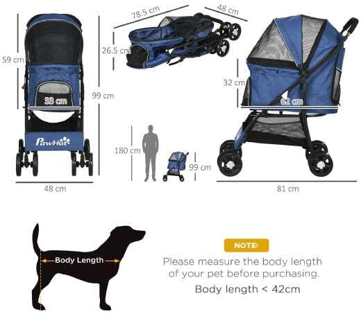 Mhstar Uk Ltd Pawhut Pet Stroller, Foldable - Blue   Wowcher