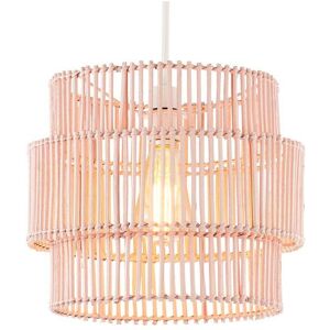 BHS Lighting BHS Rattan Double Cylinder Ceiling Pendant Shade In Matt Pink Finish - BHS Lighting BHS Rattan Double Cylinder Ceiling Pendant Shade In Matt Pink Finish -