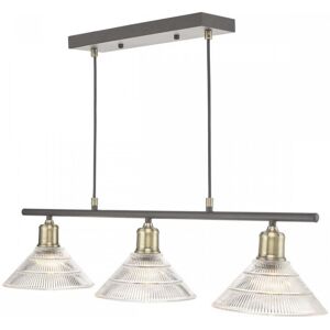 Dar Lighting Dar Boyd 3 Light Ceiling Bar Pendant in Black with Antique Brass Details Complete with Glass Shades - Dar Lighting Dar Boyd 3 Light Ceiling Bar Pendant in Black with Antique Brass Details Complete with Glass Shades -