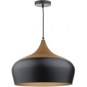 Dar Lighting Dar Gaucho Single Light Large Ceiling Pendant In Black Finish With Wood Effect Detail - Brown/Black/Copper Dar Lighting Dar Gaucho Single Light Large Ceiling Pendant In Black Finish With Wood Effect Detail - Brown/Black/Copper