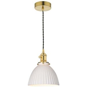 Dar Lighting Dar Hadano Ceiling Pendant Light In Natural Brass Finish With Ceramic Domed Shade - Dar Lighting Dar Hadano Ceiling Pendant Light In Natural Brass Finish With Ceramic Domed Shade -