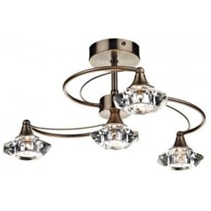 Dar Lighting Dar Luther 4 Light Semi Flush Ceiling Fitting in an Antique Brass Finish - Brass/Clear Dar Lighting Dar Luther 4 Light Semi Flush Ceiling Fitting in an Antique Brass Finish - Brass/Clear