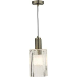Dar Lighting Dar Nikolas Single Light Cylinder Ribbed Glass Ceiling Pendant In Antique Chrome Finish - Dar Lighting Dar Nikolas Single Light Cylinder Ribbed Glass Ceiling Pendant In Antique Chrome Finish -
