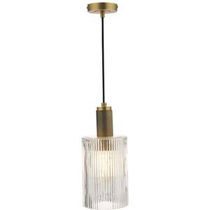 Dar Lighting Dar Nikolas Single Light Cylinder Ribbed Glass Ceiling Pendant In Natural Brass Finish - Dar Lighting Dar Nikolas Single Light Cylinder Ribbed Glass Ceiling Pendant In Natural Brass Finish -