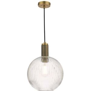 Dar Lighting Dar Nikolas Single Light Round Ribbed Glass Ceiling Pendant In Natural Brass Finish - Dar Lighting Dar Nikolas Single Light Round Ribbed Glass Ceiling Pendant In Natural Brass Finish -