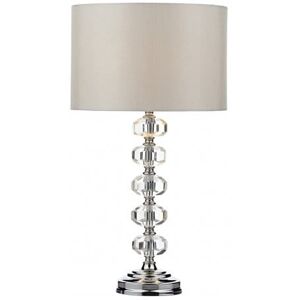 Dar Lighting Dar Oleana Single Light Table Lamp In Polished Chrome And Crystal Glass Finish With Ivory Faux Silk Shade - Silver/Clear Dar Lighting Dar Oleana Single Light Table Lamp In Polished Chrome And Crystal Glass Finish With Ivory Faux Silk Shade - Silver/Clear
