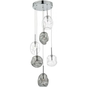 Dar Lighting Dar Quinn 6 Light Cluster Ceiling Pendant In Polished Chrome Smoked And Clear Glass Finish - Dar Lighting Dar Quinn 6 Light Cluster Ceiling Pendant In Polished Chrome Smoked And Clear Glass Finish -