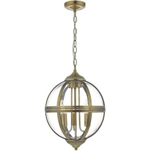 Dar Lighting Dar Vanessa 3 Light Ceiling Pendant in Antique Brass Finish with Glass - Dar Lighting Dar Vanessa 3 Light Ceiling Pendant in Antique Brass Finish with Glass -