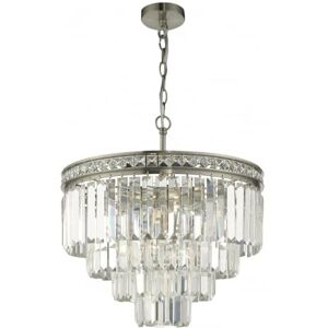 Dar Lighting Dar Vyana 4 Light Tiered Ceiling Pendant in Brushed Nickel Finish with Crystal Glass - Silver/Clear Dar Lighting Dar Vyana 4 Light Tiered Ceiling Pendant in Brushed Nickel Finish with Crystal Glass - Silver/Clear