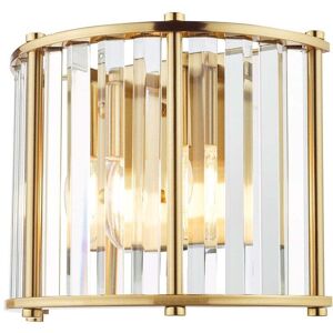 Dar Lighting Kiran 2 Light Flush Wall Fitting In Natural Brass and Crystal Finish - Dar Lighting Kiran 2 Light Flush Wall Fitting In Natural Brass and Crystal Finish -
