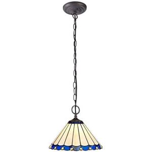 Discovery Lighting Dresden 2 Light Ceiling Pendant In Aged Antique Brass Finish with Blue Tiffany Glass Shade - Discovery Lighting Dresden 2 Light Ceiling Pendant In Aged Antique Brass Finish with Blue Tiffany Glass Shade -