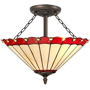 Discovery Lighting Dresden 3 Light Semi-Flush Ceiling Light In Aged Antique Brass Finish with Red Tiffany Glass Shade - Discovery Lighting Dresden 3 Light Semi-Flush Ceiling Light In Aged Antique Brass Finish with Red Tiffany Glass Shade -