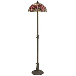 Discovery Lighting Evelynn 2 Light Leaf Design Floor LampIn Aged Antique Brass Finish with 40cm Purple, Pink and Red Tiffany Glass Shade - Discovery Lighting Evelynn 2 Light Leaf Design Floor LampIn Aged Antique Brass Finish with 40cm Purple, Pink and Red Tiffany Glass Shade -
