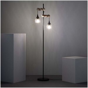 Iluzzia Monah 2 Light Floor Lamp In Black & Wood Finish - Iluzzia Monah 2 Light Floor Lamp In Black & Wood Finish -
