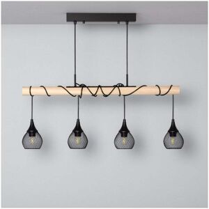 Iluzzia Monah 4 Light Bar Ceiling Pendant In Black & Wood Finish - Iluzzia Monah 4 Light Bar Ceiling Pendant In Black & Wood Finish -