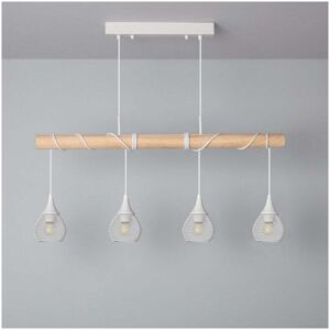 Iluzzia Monah 4 Light Bar Ceiling Pendant In White & Wood Finish - Iluzzia Monah 4 Light Bar Ceiling Pendant In White & Wood Finish -