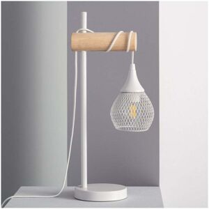 Iluzzia Monah Single Table Lamp in White & Wood Finish - Iluzzia Monah Single Table Lamp in White & Wood Finish -