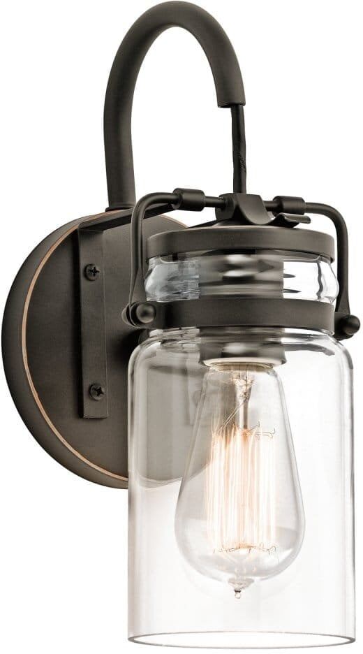 Elstead Lighting Kichler Brinley Single Light Wall Fitting In Olde Bronze Finish With Clear Glass Shade - Bronze/Clear