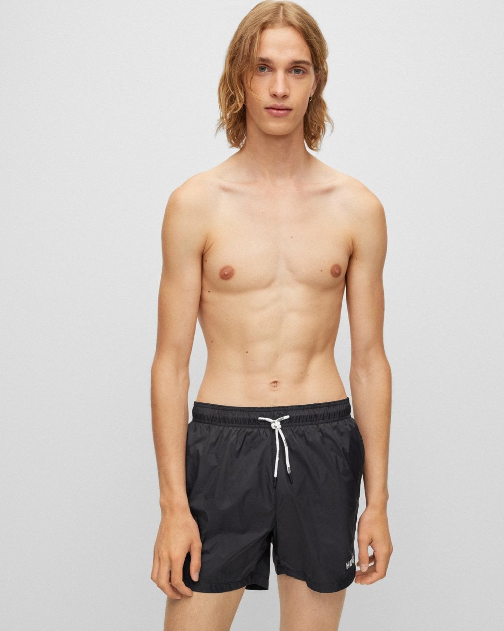 Hugo Boss HAITI Mens Quick-Drying Swim Shorts In Recycled Fabric With Logo  - Black 001 - S - male