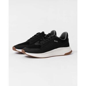 Boss Orange Titanium Evo Mens Leather Lace-Up trainers with Mesh Trims - Black 001 - UK10 EU44 US11 - male