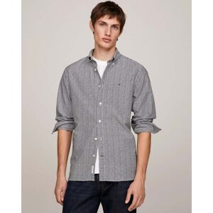 Tommy Hilfiger Oxford Basketweave Print Long Sleeve Mens Shirt  - Carbon Navy / Optic White - L - male