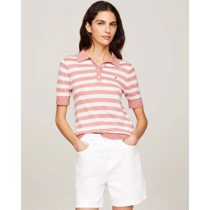 Tommy Hilfiger Lyocell Short Sleeve Womens Polo Sweatshirt  - Teaberry Blossom/Ecru Stripe - L - female