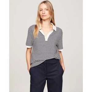 Tommy Hilfiger Relax Open Placket Lyocell Womens Polo  - Mini Stripe Desert Sky/White - S - female