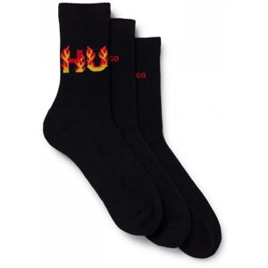 Hugo Boss 3-Pack Rib Flames Mens Quarter Length Combed Cotton Socks  - Black 001 - UK6-12 EU40-46 US7-13 - male