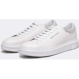 Armani Exchange Mens Leather Tennis Shoes With AOP Detail  - Optical White - UK10 EU44 US11 - male