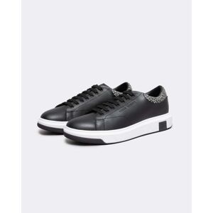 Armani Exchange Mens Leather Tennis Shoes With AOP Detail  - Black - UK10 EU44 US11 - male