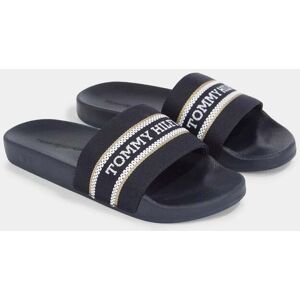 Tommy Hilfiger Poolslide Webbing Hilfiger Womens Sandals  - Space Blue - UK4 EU37 US6.5 - female