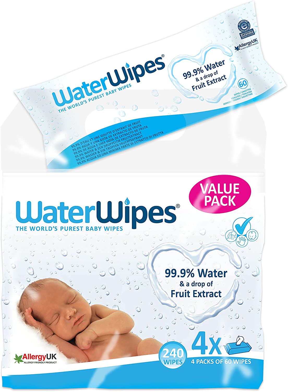 WaterWipes Baby Wipes, 4 x 60 pack = 240 wipes