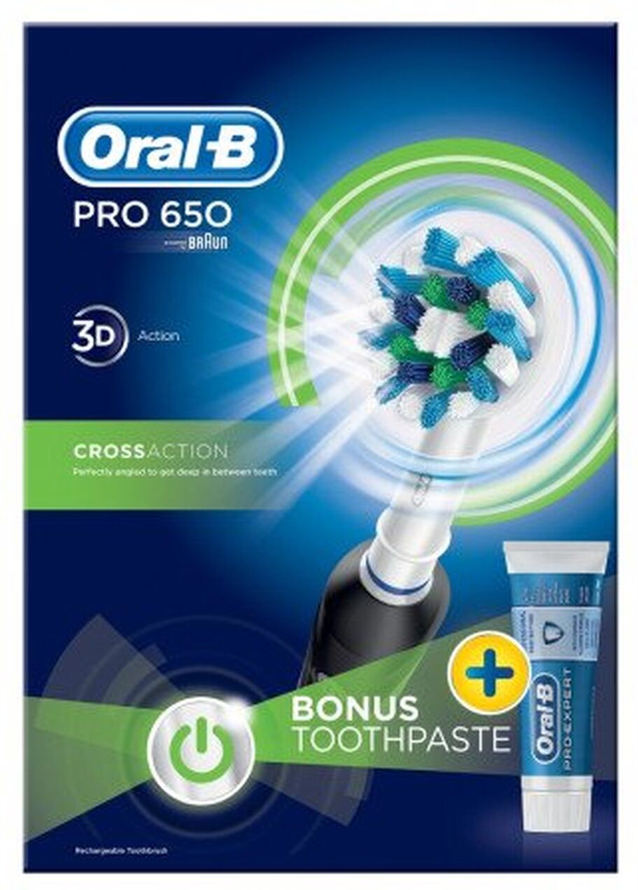 Oral-B Pro 650 CrossAction Black Electric Toothbrush & Toothpaste