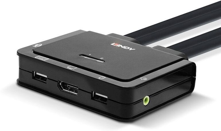Lindy 2 Port DisplayPort 1.2, USB Type C, USB 2.0 & Audio Cable KV