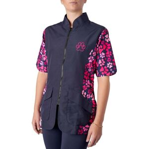 Groomers Navy Mandarin Collar Tunic Pink Paw Print - M Size: Medium Groomers Navy Mandarin Collar Tunic Pink Paw Print - M Size: Medium