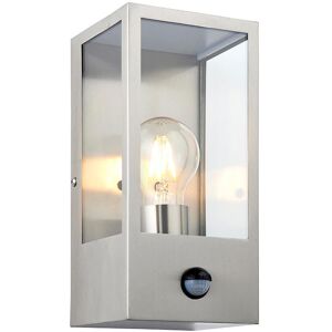 Saxby Lighting Breton PIR Motion Sensor Wall Lantern Brushed Stainless Steel & Clear Glass IP44