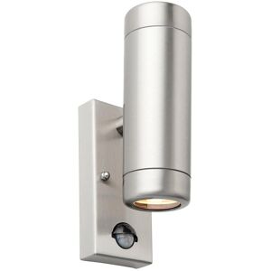 Saxby Lighting Odyssey PIR Motion Sensor Up Down Wall Lamp Brushed Stainless Steel & Clear Glass IP44