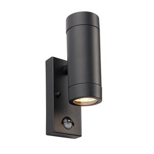 Saxby Lighting Odyssey PIR Motion Sensor Up Down Wall Lamp Satin Black Paint & Clear Glass IP44