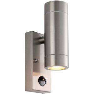 Saxby Lighting Palin PIR Outdoor Up Down Wall Lamp 2 Light Brushed Stainless Steel IP65