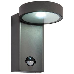 Saxby Lighting Oreti Integrated LED PIR 1 Light Outdoor Wall Light Textured Dark Matt Anthracite, Glass IP44