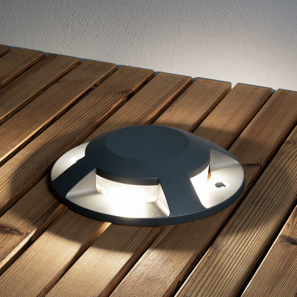 Konstsmide Lighting Recessed Ground Outdoor Effect Light Deck Light Surface Mounted Dark Grey 12W LED 4 Way, IP65