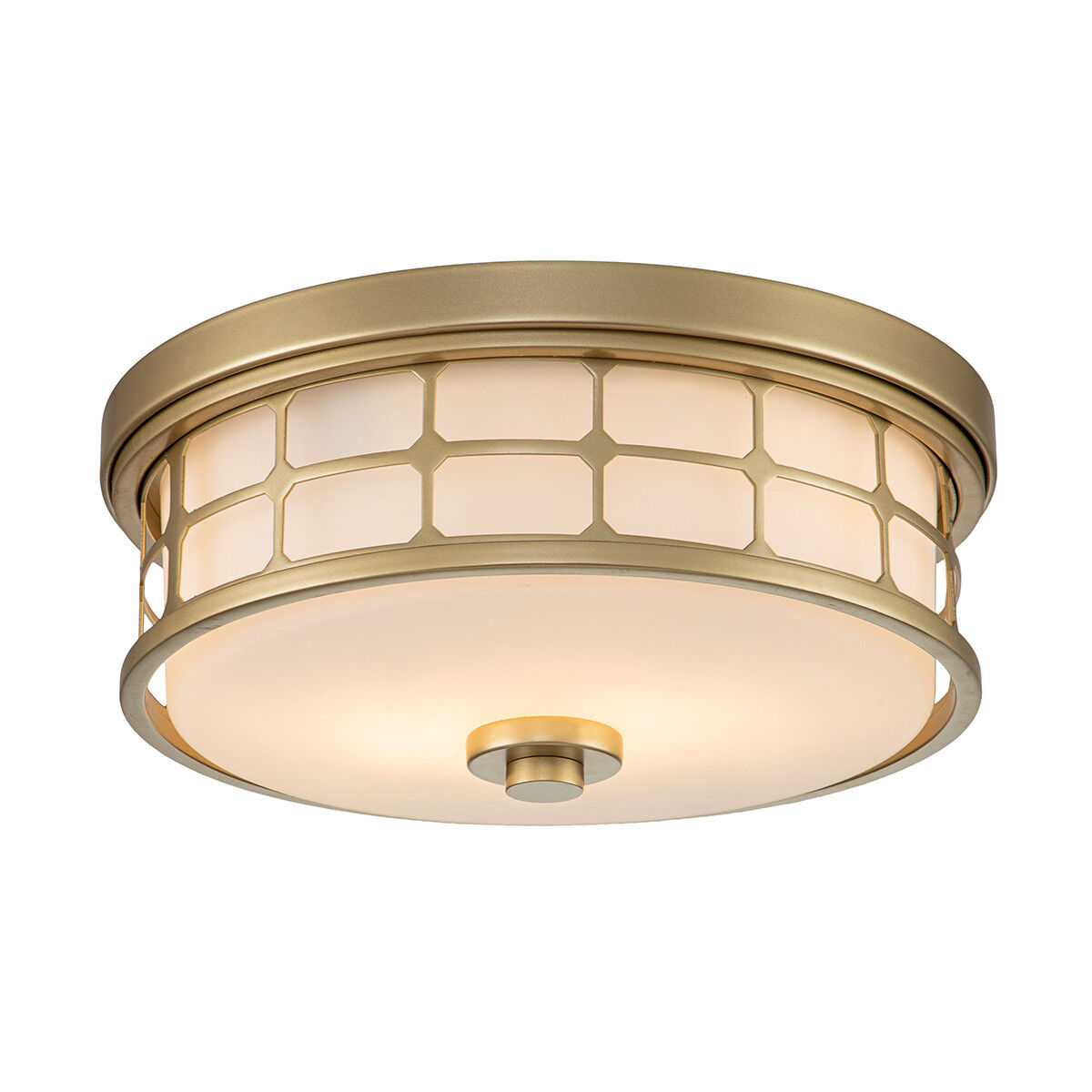 Elstead Lighting Quoizel Guardian Cylindrical Ceiling Light Painted Natural Brass, IP44