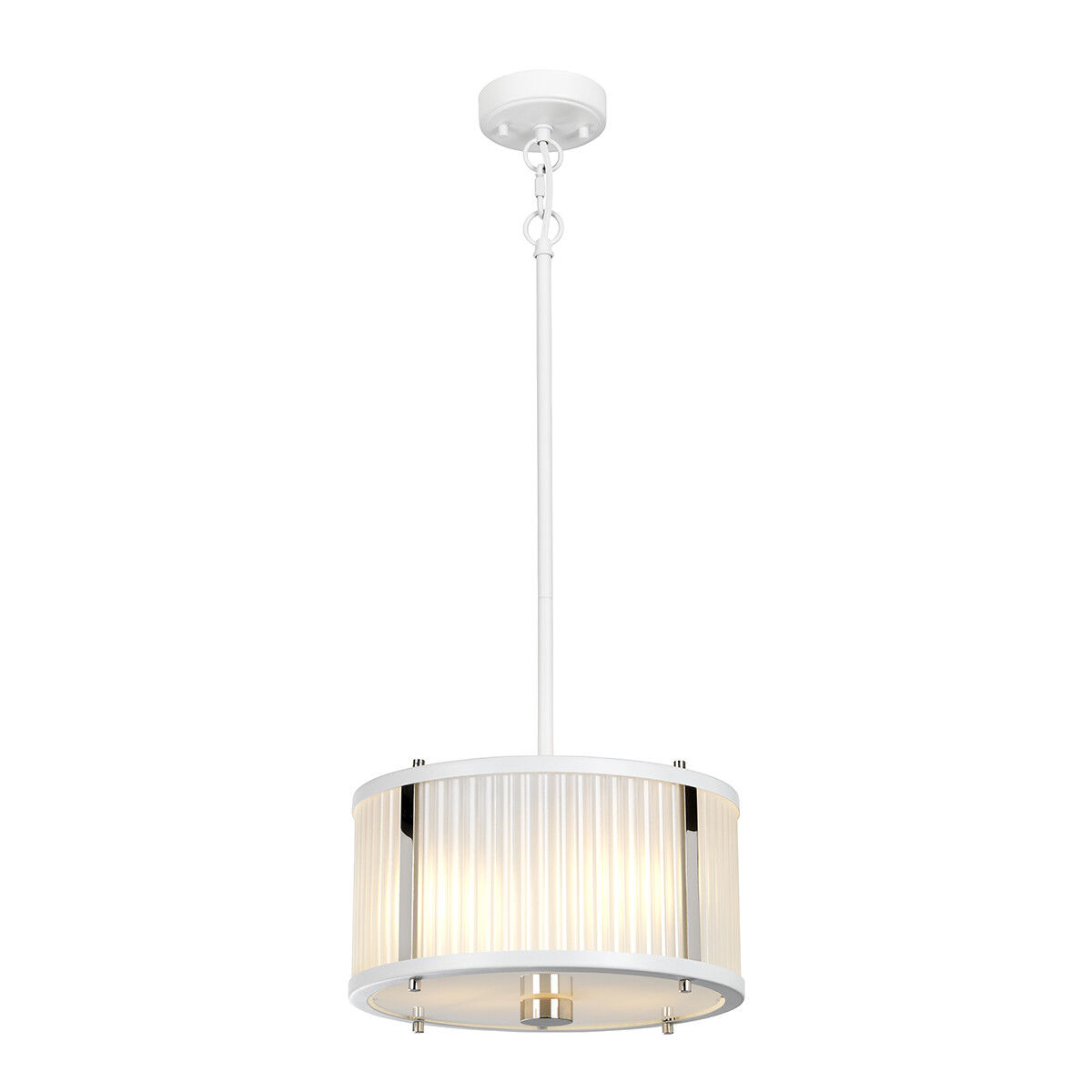 Elstead Lighting Corona Cylindrical 2 Light Pendant, White Polished Nickel, Frosted Glass